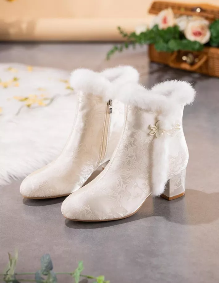 ivory faux fur trim winter bridal boots