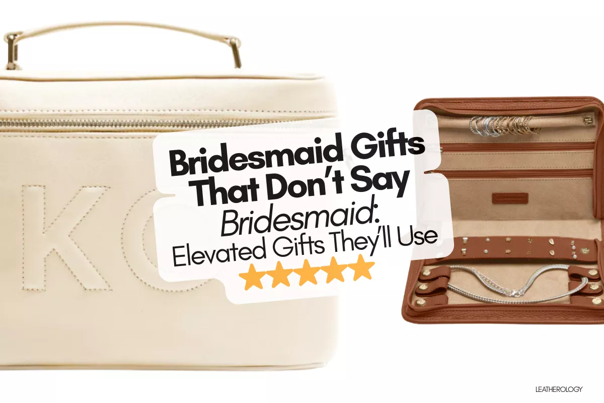 Elevated bridesmaid gifts that don't say bridesmaid including dainty jewelry, luxury pajamas, travel bags, and beauty gifts