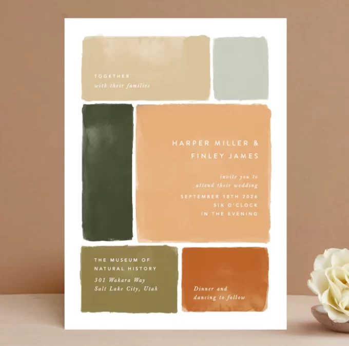 color block modern wedding invitation trends