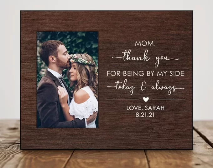 wooden mother of the bride photo gift frame for a photo from the wedding day inside