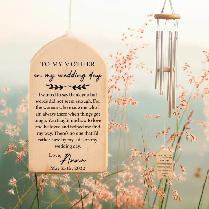 wind chime garden gift for the mother of the bride with a special message personalized by her daughter