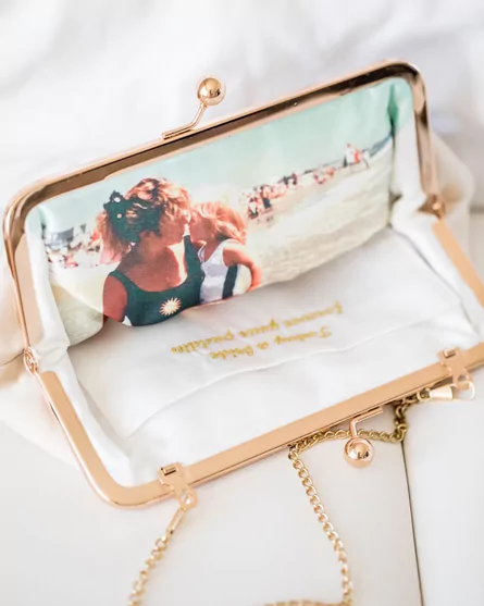 mother of the bride clutch purse with photo on the lining