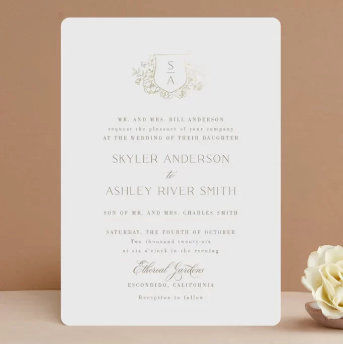formal wedding invitations with crest design