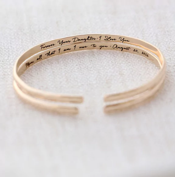 mother of the bride bangle bracelet with your handwriting on it