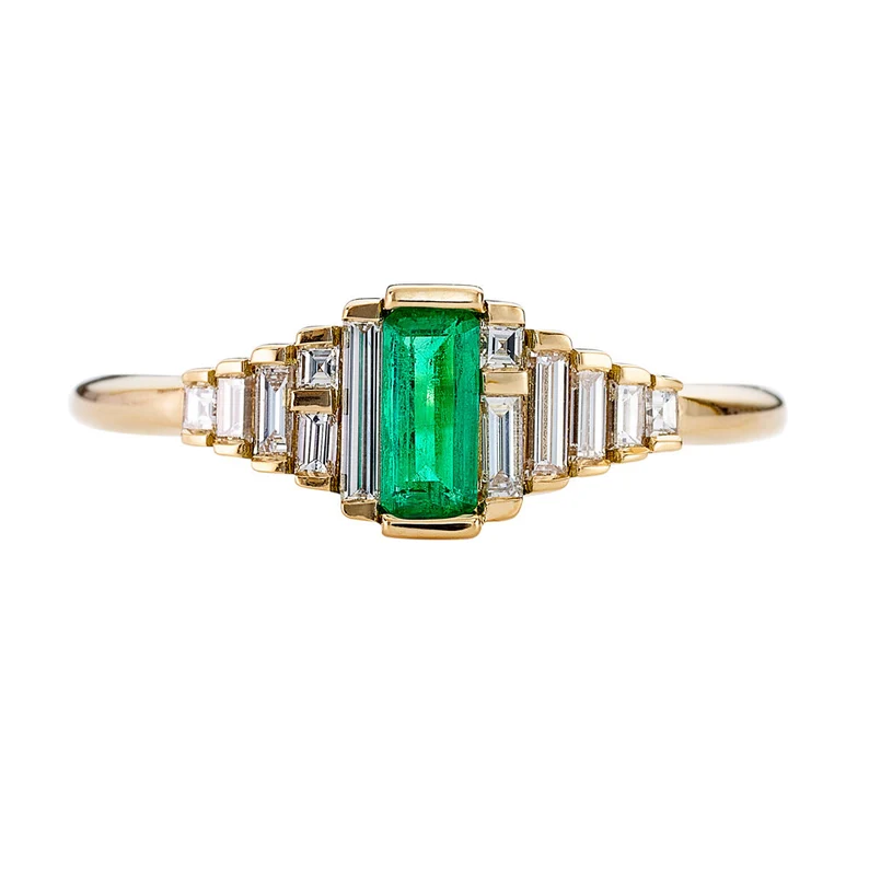 art deco inspired emerald engagement ring