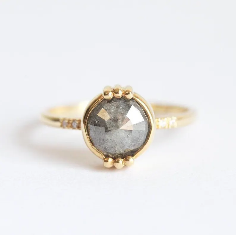grey rose cut diamond engagement ring