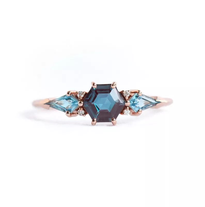 hexagon alexandrite engagement ring
