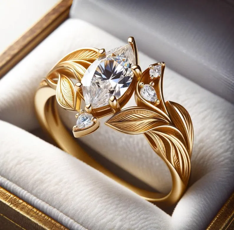 leaf diamond engagement ring
