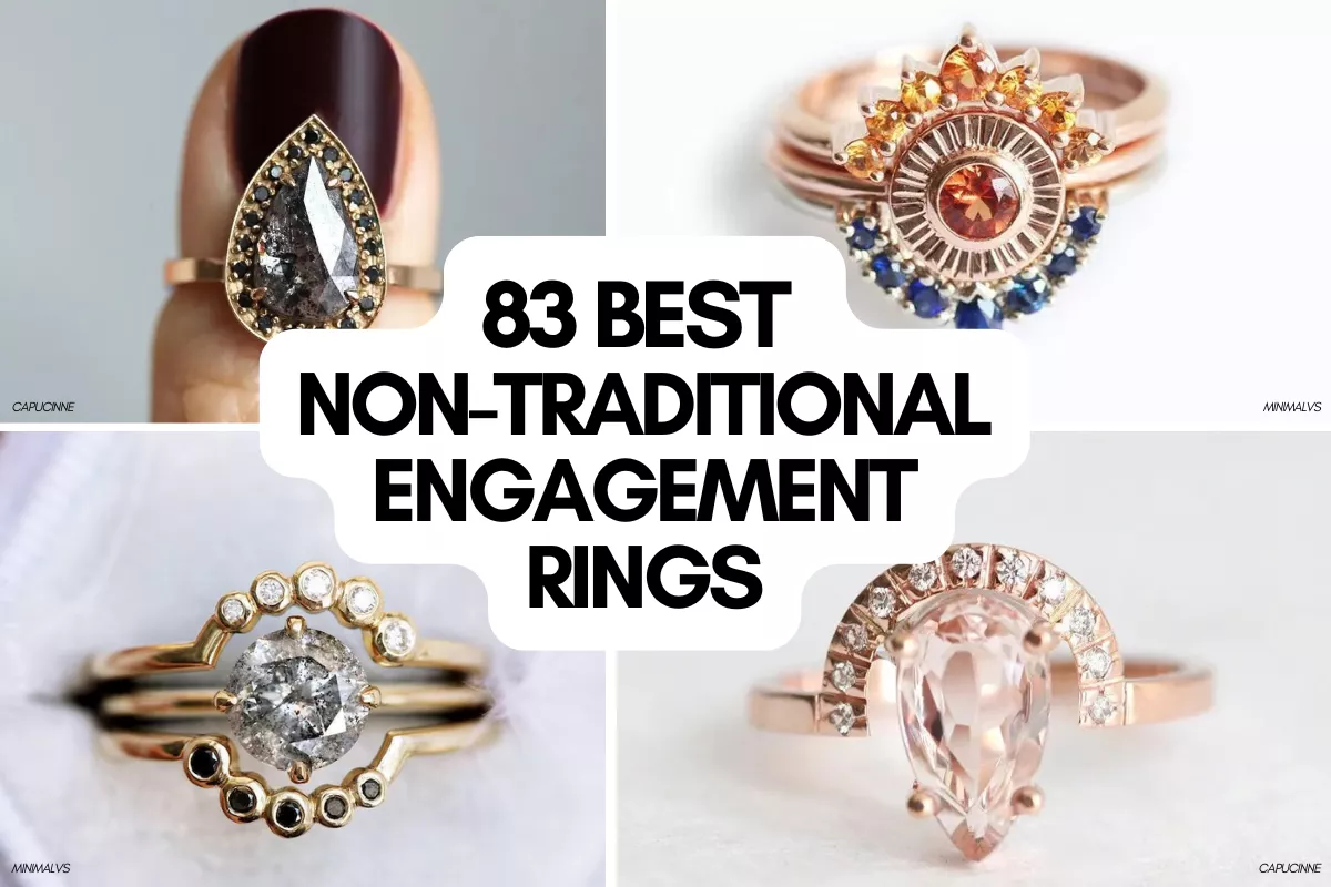 best non-traditional engagement rings with colorful gemstones, diamonds and unusual settings