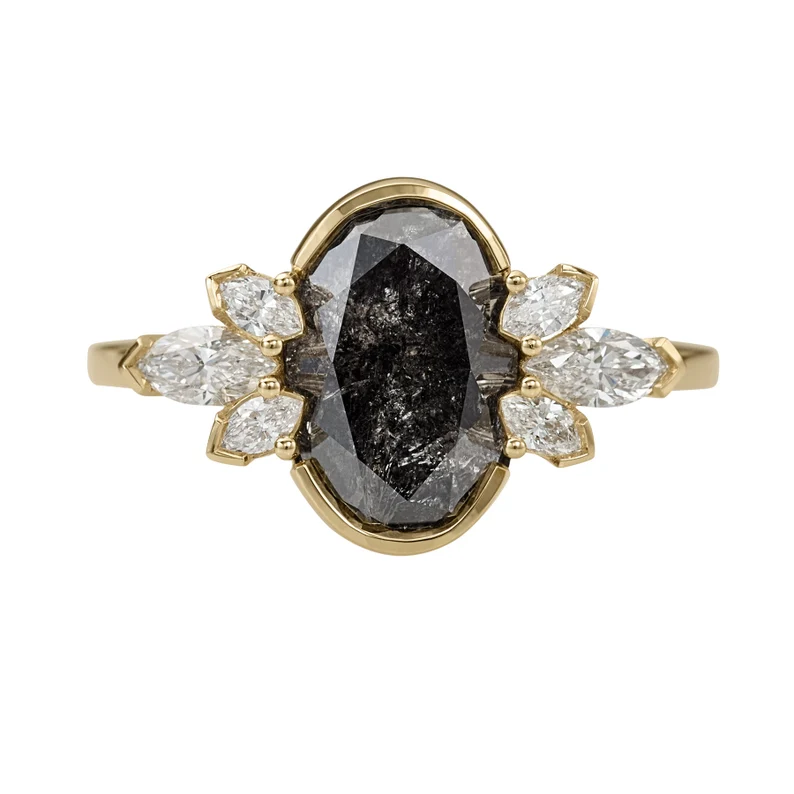 oval salt and pepper diamond engagement ring