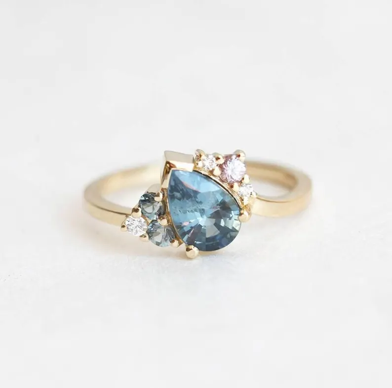 pear-shaped blue sapphire engagement ring