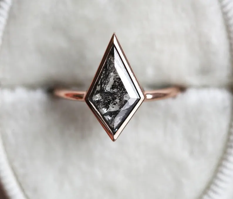 platinum salt and pepper kite shaped diamond engagement ring
