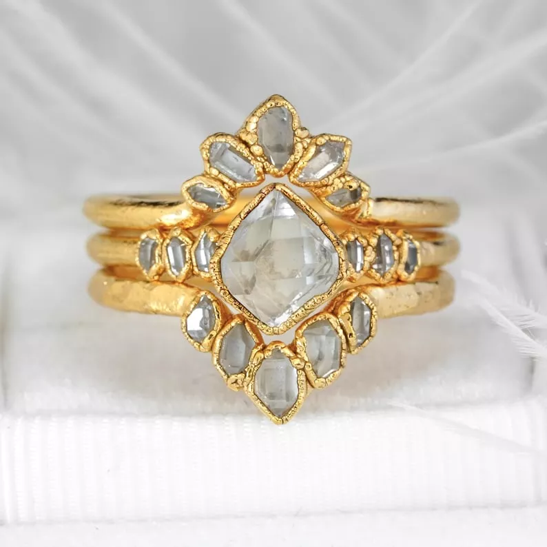 raw herkimer diamond engagement ring set