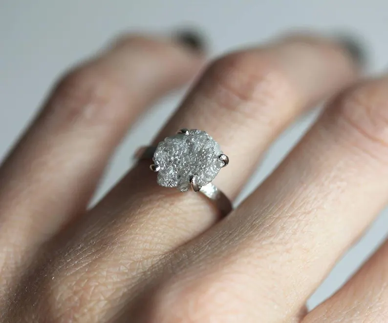 raw uncut diamond engagement ring