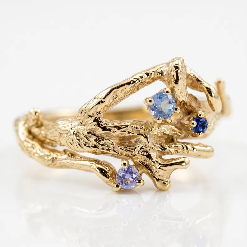 sapphire twig branch style engagement ring