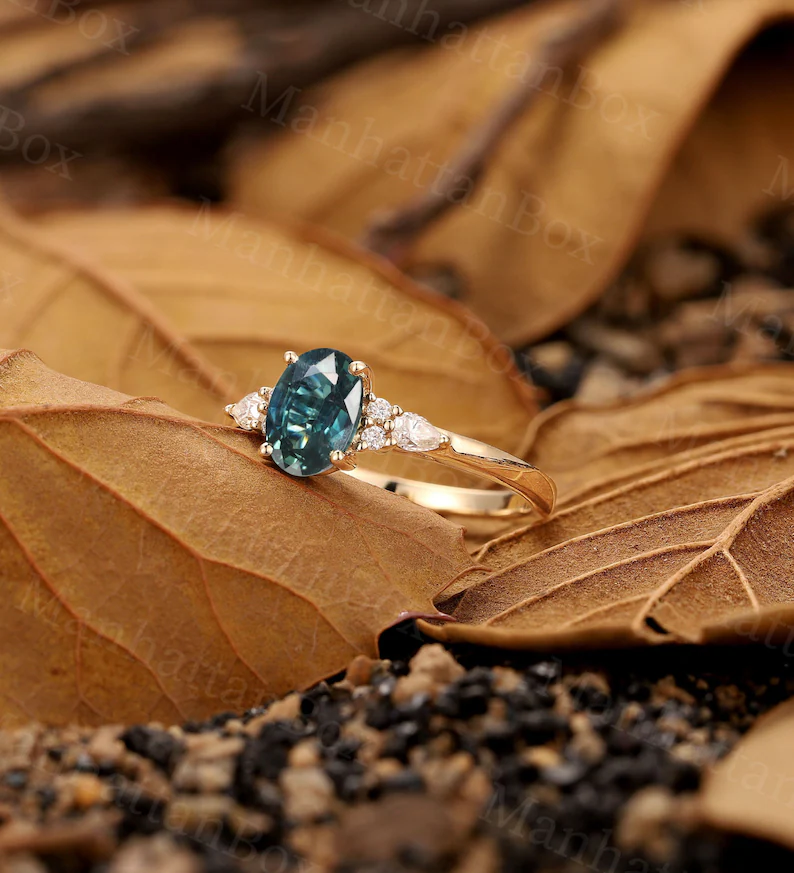 teal sapphire non-traditional engagement ring