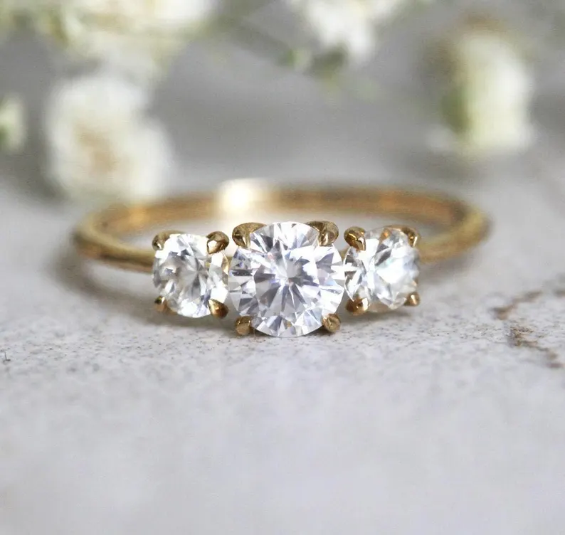 three stone moissanite engagement ring
