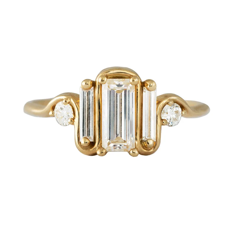 art deco triple baguette diamond engagement ring