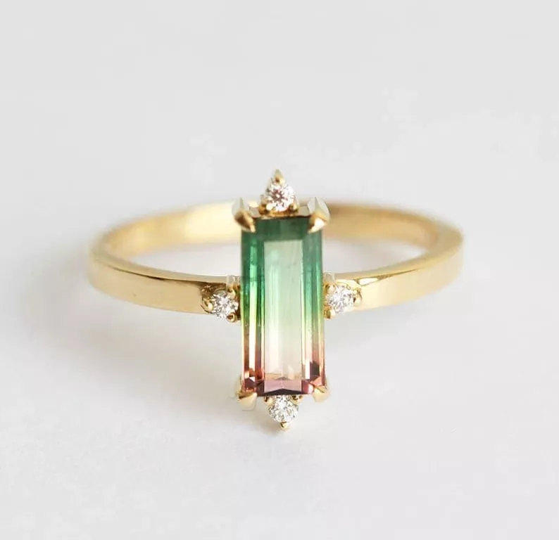 watermelon tourmaline engagement ring