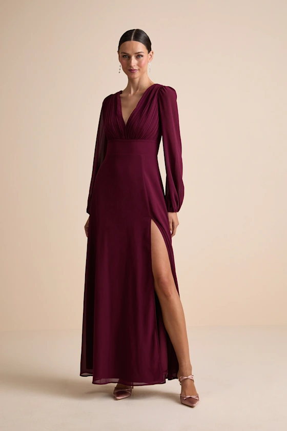 Formal long sleeve dress for fall outdoor wedding guests