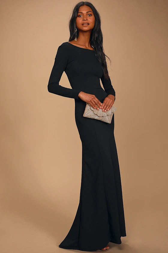 maxi black wedding guest dress with sleeves