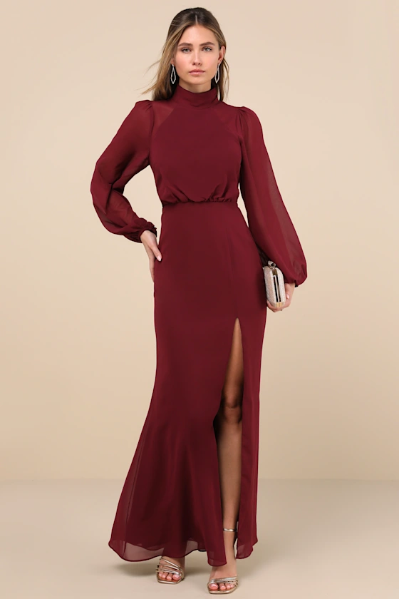 Chiffon long sleeve wedding guest dress perfect for winter weddings
