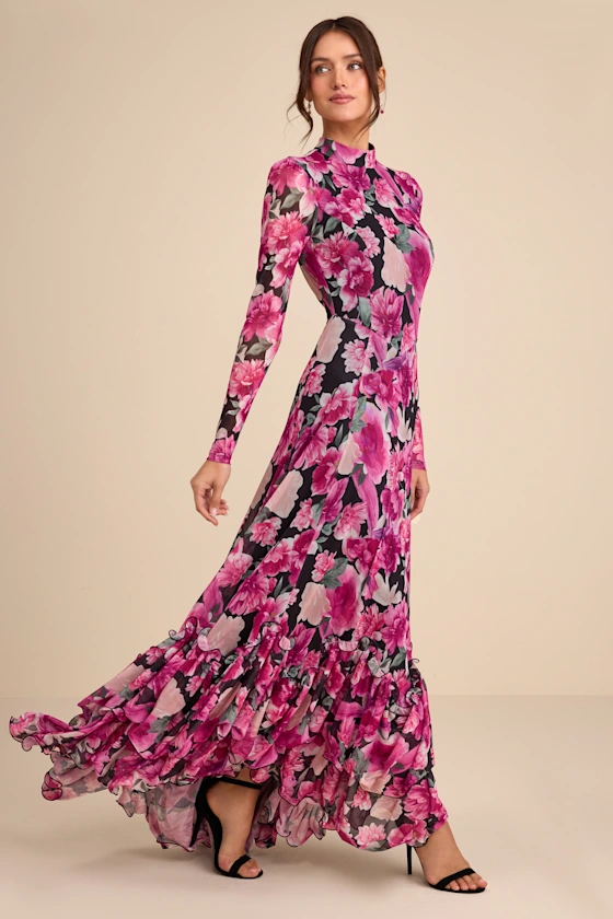 magenta wedding guest dress with sleeves for summer