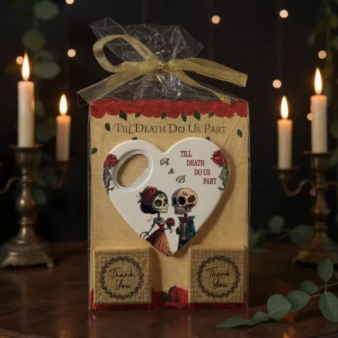 Bottle opener favors for Halloween wedding