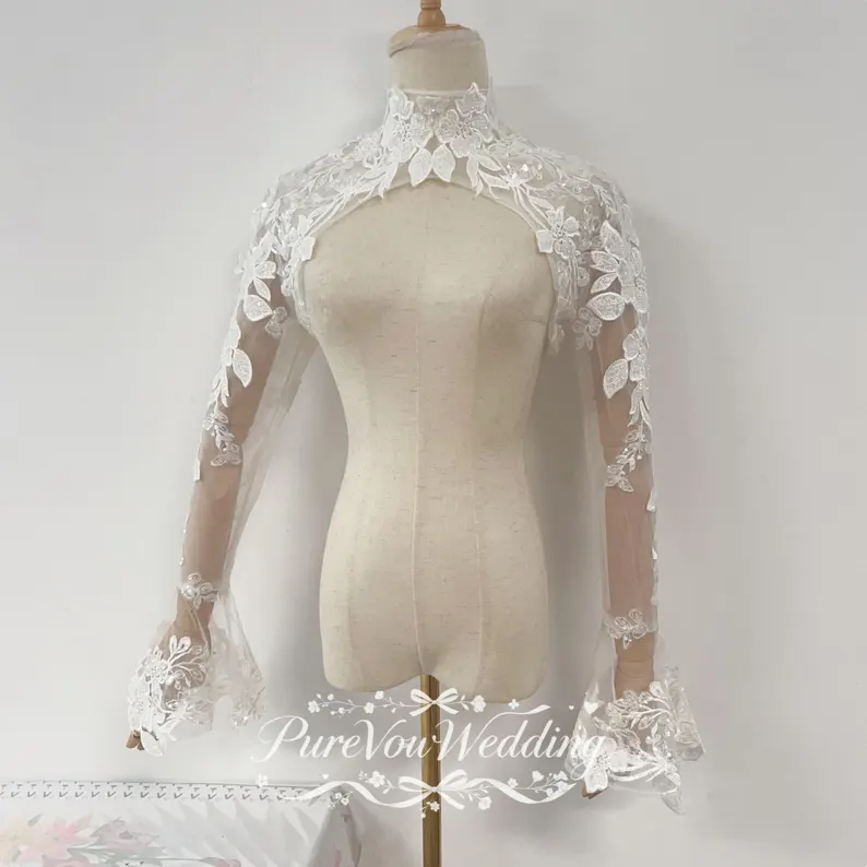 embroidered tulle sleeves for a wedding dress