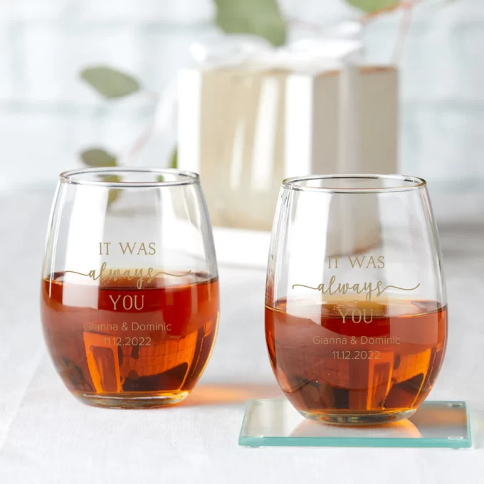 stemless wine glass favors in bulk for wedding