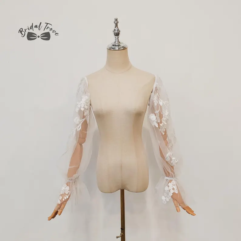 detachable wedding dress sleeves with lace appliques