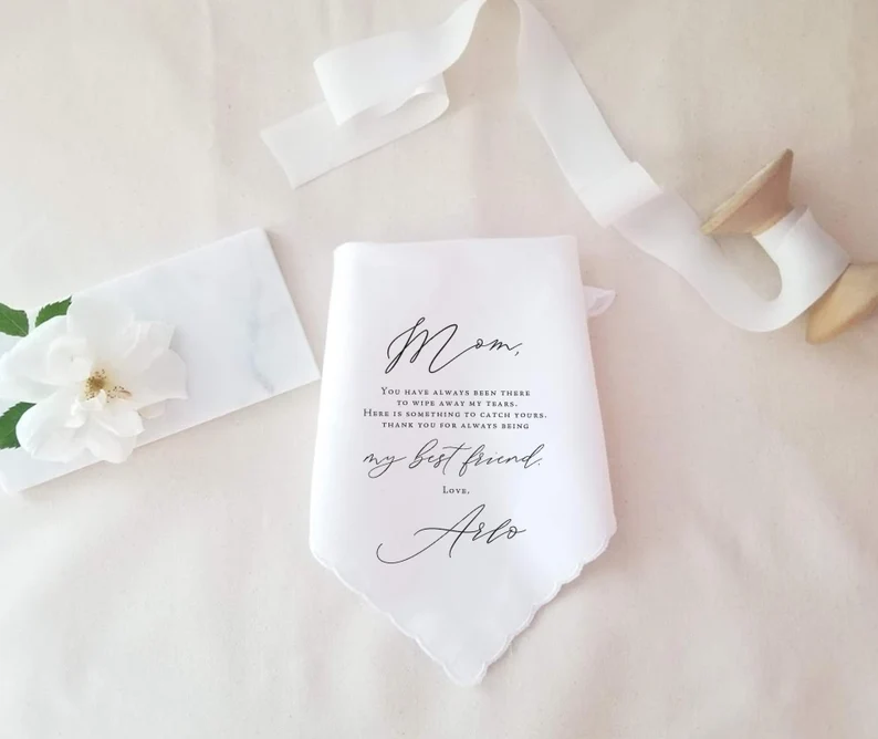 mother of the bride handkerchief with message from daughter wedding gift