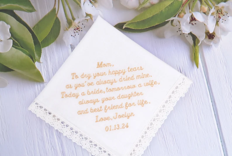 embroidered mother of the bride handkerchief