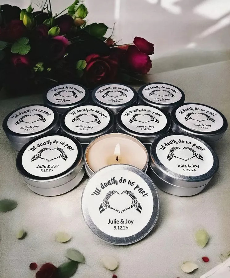 Til death wedding candle favors