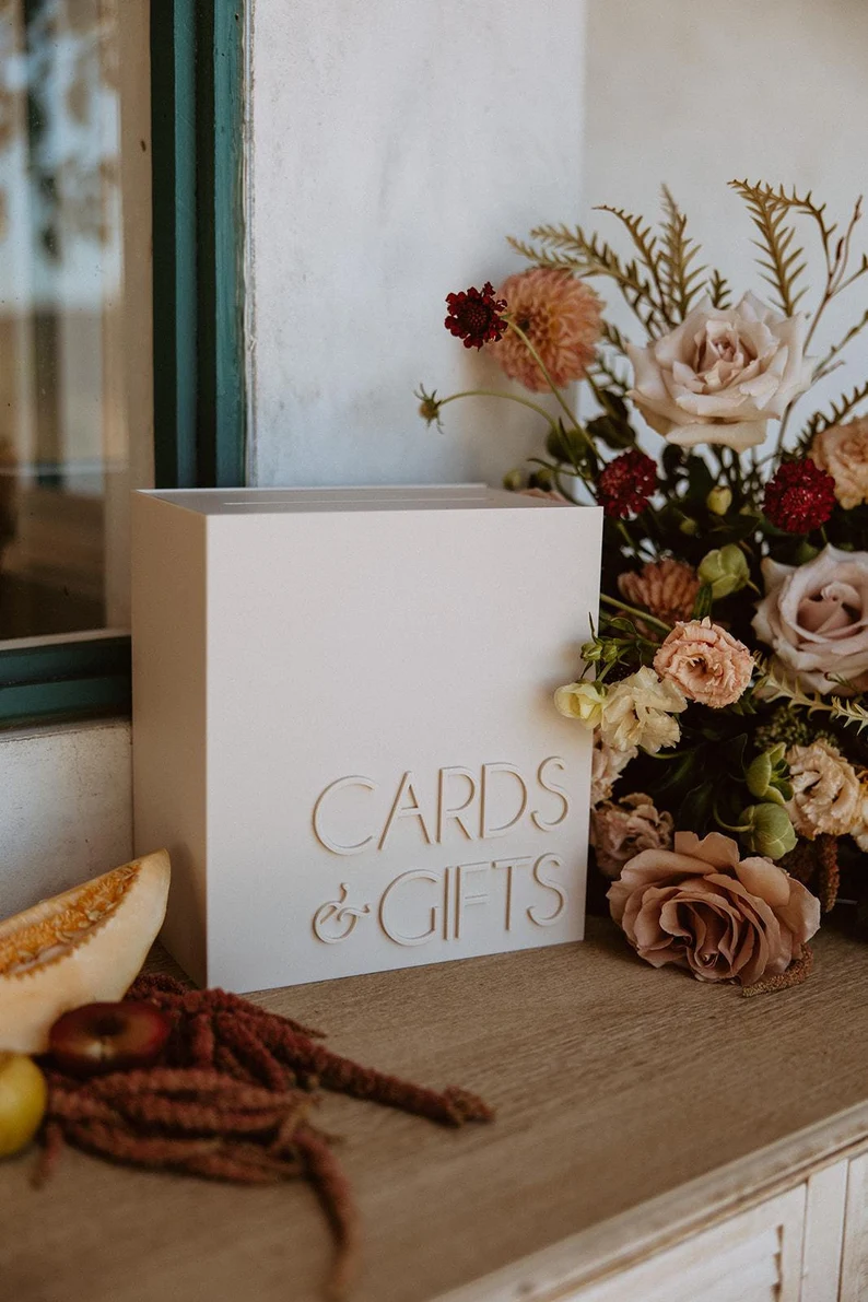 clear acrylic wedding card box with personalized lettering