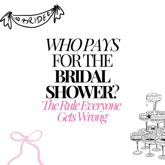 Bridal shower gift table with soft pink décor and bridesmaids hosting the celebration