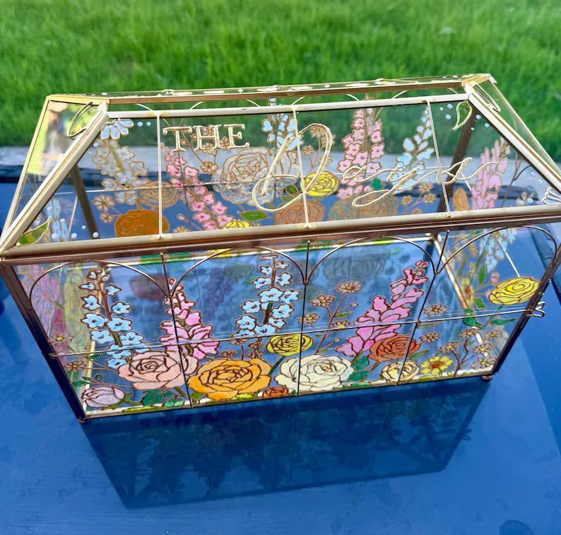 wedding card box decorated with floral details