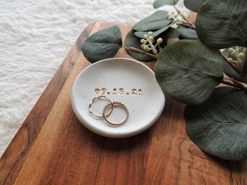 handmade speckled ceramic ring dish