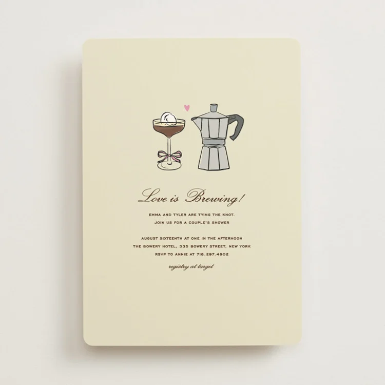 Love is brewing coffee themed bridal shower invitations