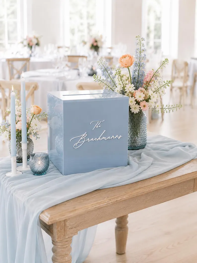 personalized wedding card box with names and wedding date
