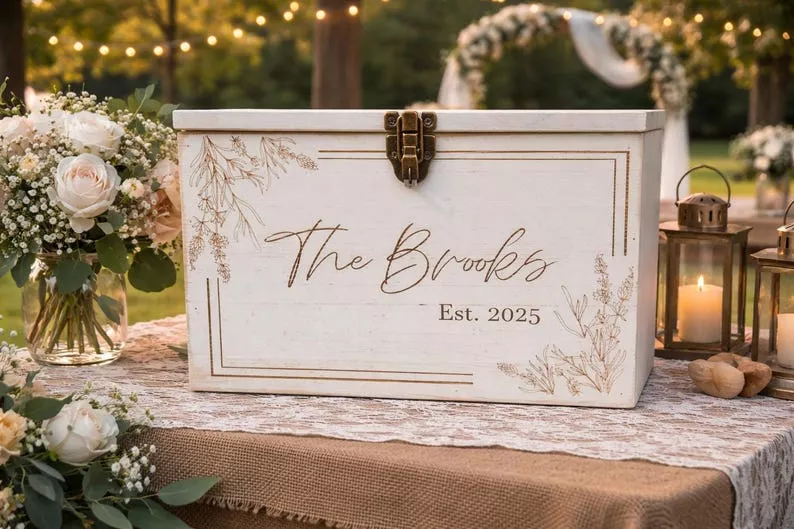 personalized wedding card box with the couple's last name
