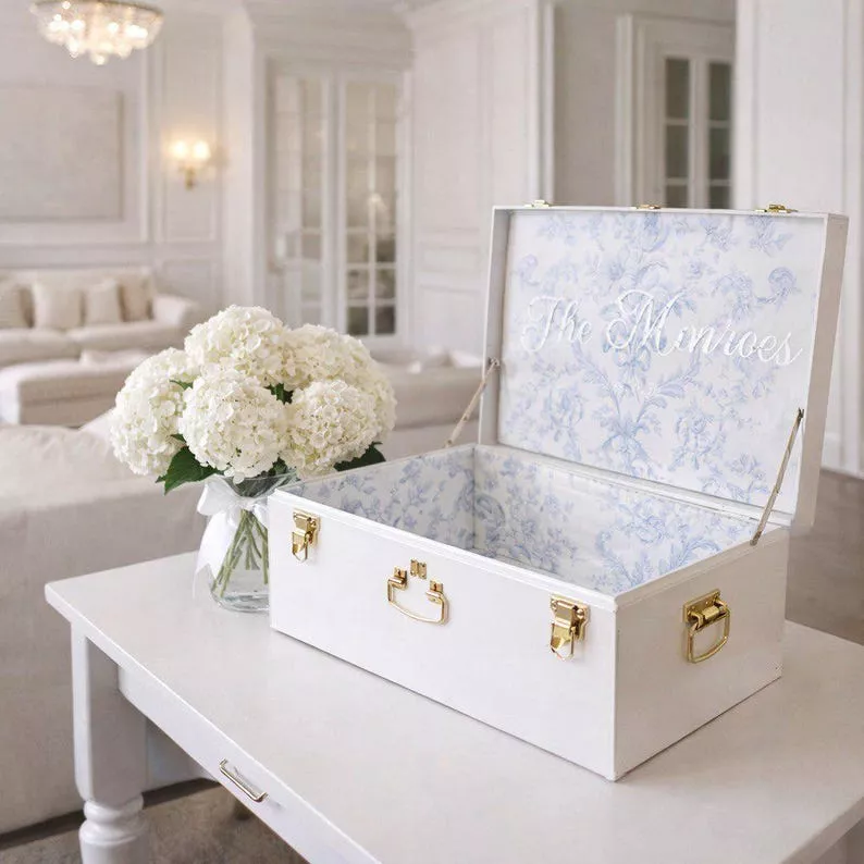 decorative bridal trunk used as a wedding card holder