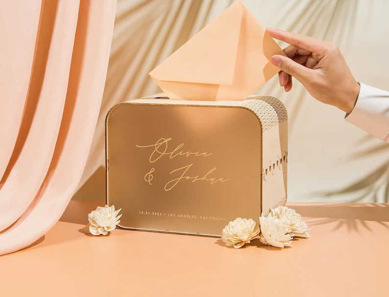 wood and acrylic boho wedding card box