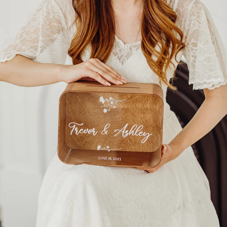 rustic wooden wedding card box for reception cards