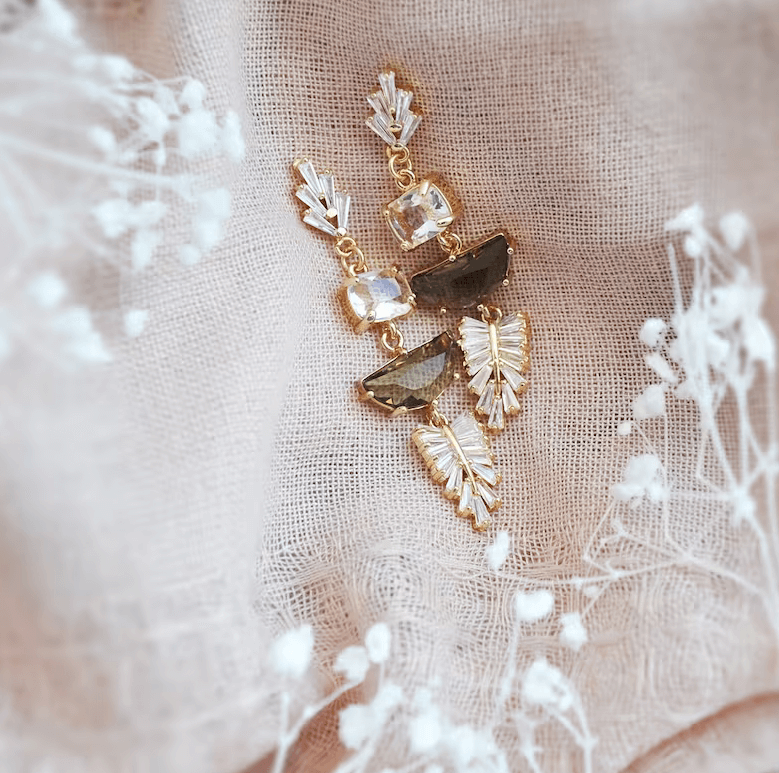 art deco wedding earrings for the bride on lace material