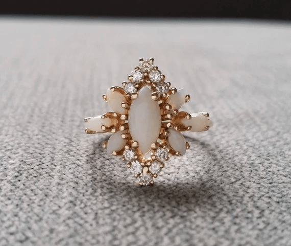 cluster diamond and opal ring