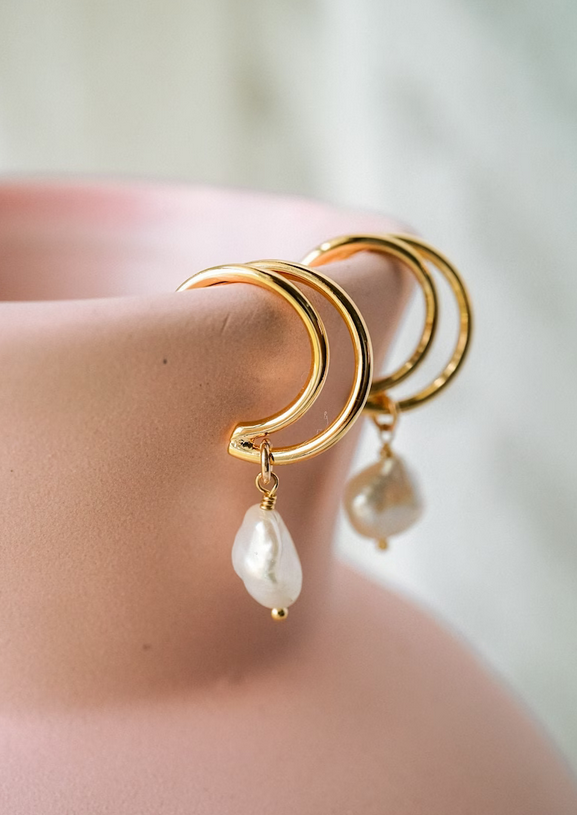 beach pearl hoop bridal earrings