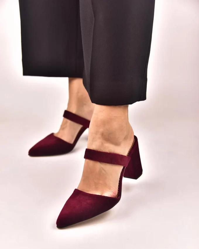 burgundy velvet closed toe heels for winter wedding guest shoes