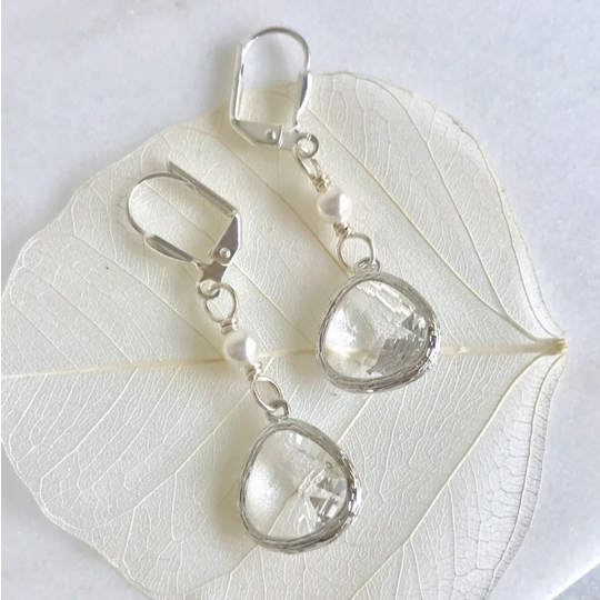 clear swarovski drop earrings with pearls