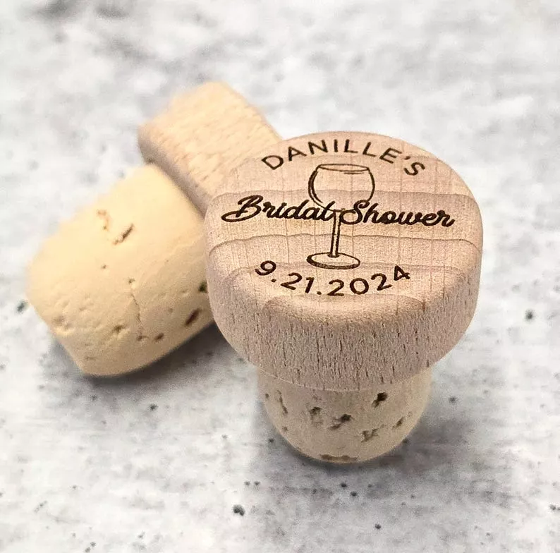 Personalized cork bottle stopper bridal shower favors